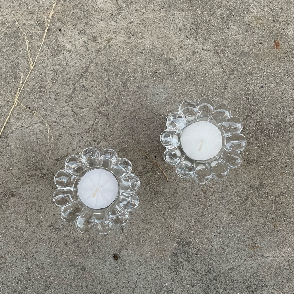 Vintage.MADE IN ITALY. Two Glass Candle Stick Holders